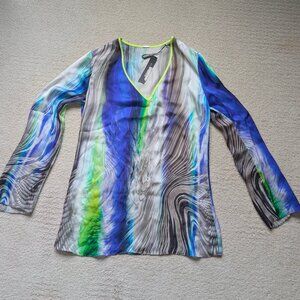 NEW Elie Tahari Kendall Tunic Silk Long Sleeve Top Tunic Blue Small V neck scuba